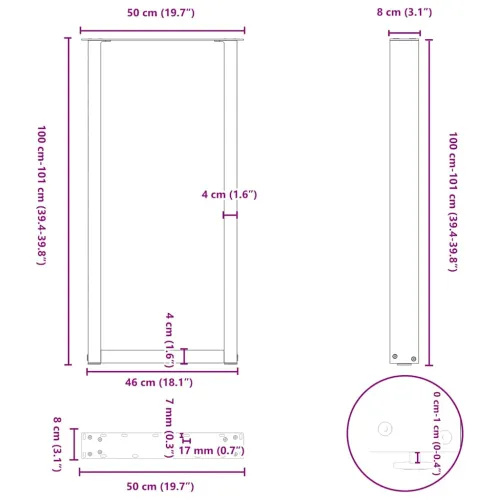 Noge za barski stol U-oblika 2 kom Bijele 50 x (100-101) cm Čelik - Bijela 50 x (100-101) cm 2 Cijena