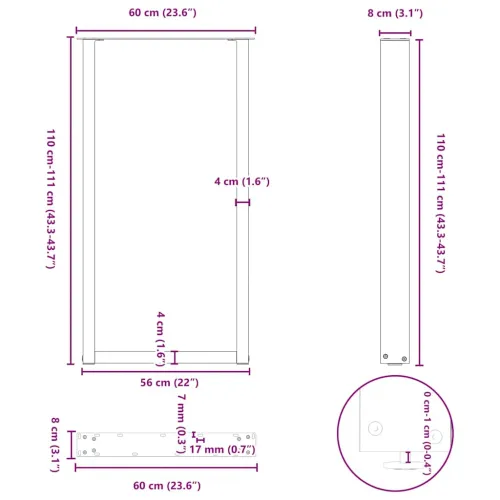 Noge za barski stol U-oblika 2 kom antracit 60 x (110-111) cm čelik - Antracit 60 x (110-111) cm 2 Cijena