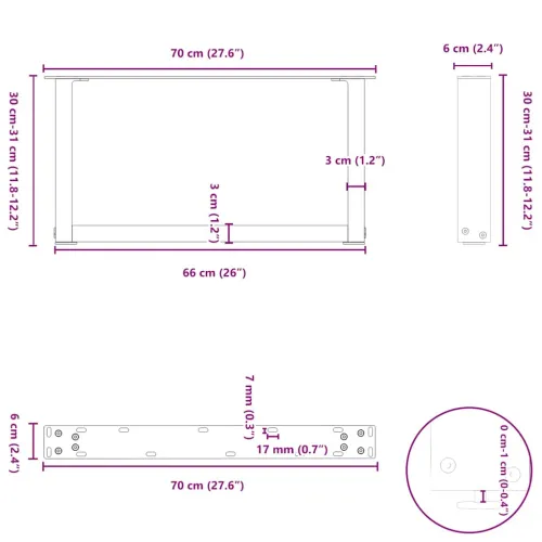 Noge za klub stolić U-oblik 2 kom Crne 70 x (30-31) cm Čelik - Crna 70 x (30-31) cm 2 Cijena