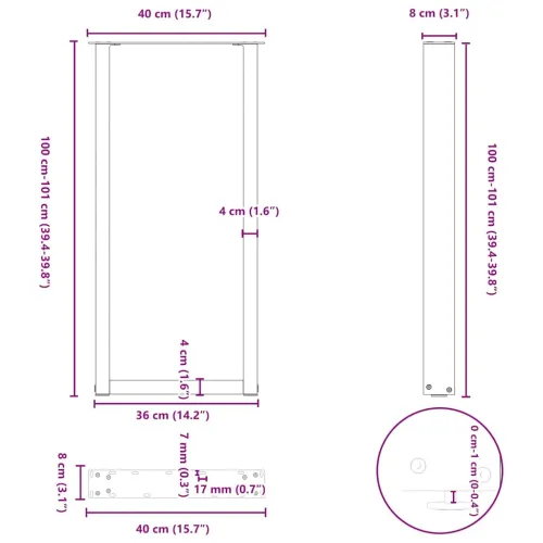 Noge za barski stol U-oblika 2 kom Crne 40 x (100-101) cm Čelik - Crna 40 x (100-101) cm 2 Cijena