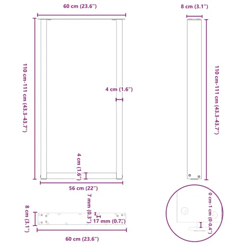 Noge za barski stol U-oblika 2 kom Bijele 60 x (110-111) cm Čelik - Bijela 60 x (110-111) cm 2 Cijena