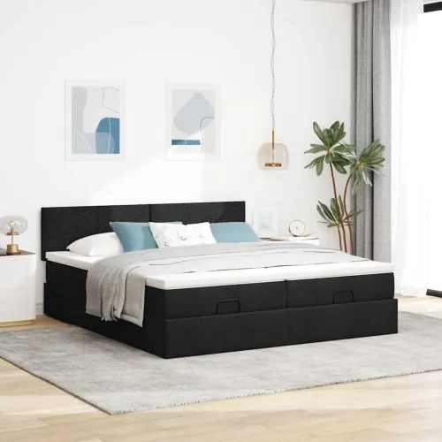 otoman okvir kreveta s madracima crni 180x200cm od tkanine - Crna 180 x 200 cm Gladak dizajn Cijena