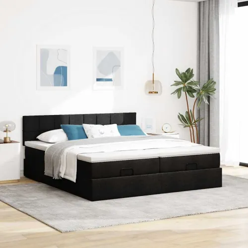 otoman okvir kreveta s madracima crni 180x200cm od tkanine - Crna 180 x 200 cm Blok s kvadratima Cijena