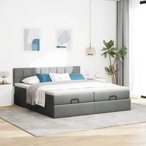otoman okvir kreveta s madracima tamnosivi 200x200cm tkanine - Tamno siva 200 x 200 cm Blok s kvadratima Cijena
