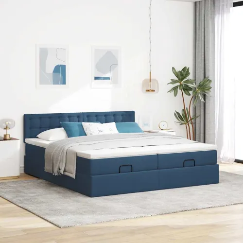 otoman okvir kreveta s madracima plavi 180x200cm od tkanine - Plava 180 x 200 cm gumbi Cijena
