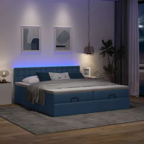 otoman okvir kreveta s madracima plavi 200x200cm tkanine - Plava 200 x 200 cm gumbi Cijena
