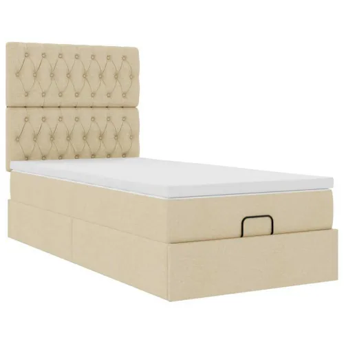 otoman okvir kreveta s madraca krem 80x200cm od tkanine - Krema 80 x 200 cm Dizajn s gumbima Krema Cijena