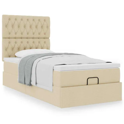 otoman okvir kreveta s madraca krem 80x200cm od tkanine - Krema 80 x 200 cm Dizajn s gumbima Krema Cijena