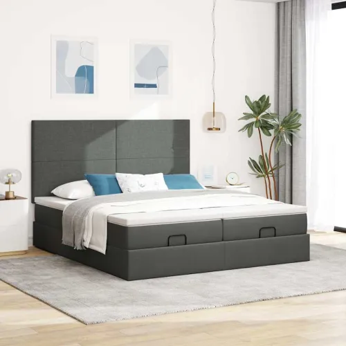 otoman okvir kreveta s madracima tamnosivi 200x200cm tkanine - Tamno siva 200 x 200 cm Gladak dizajn Cijena