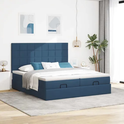 otoman okvir kreveta s madracima plavi 200x200cm tkanine - Plava 200 x 200 cm Blok s kvadratima Cijena