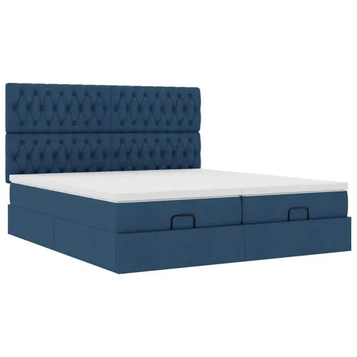 otoman okvir kreveta s madracima plavi 200x200cm tkanine - Plava 200 x 200 cm Dizajn s gumbima Cijena