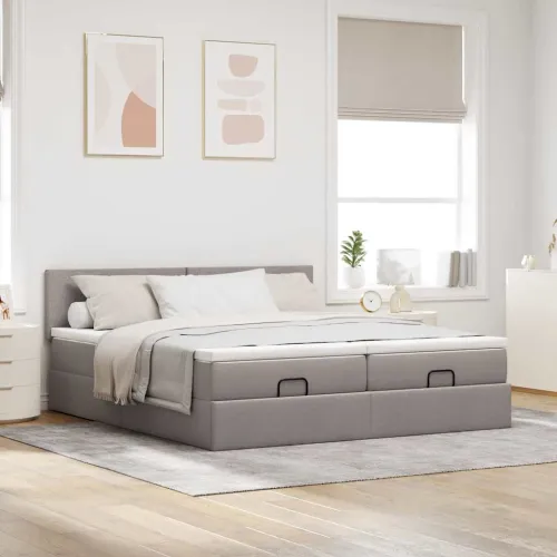 otoman okvir kreveta s madracima smeđesivi 200x200cm tkanine - Sivo-smeđa 200 x 200 cm Gladak dizajn Cijena