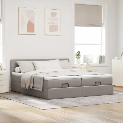 otoman okvir kreveta s madracima smeđesivi 200x200cm tkanine - Sivo-smeđa 200 x 200 cm Blok s kvadratima Cijena