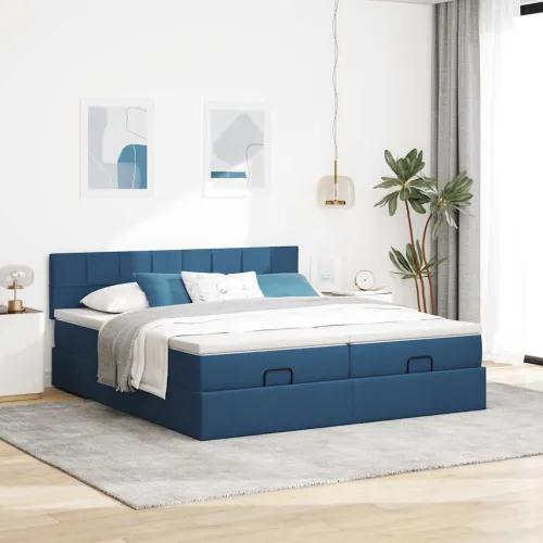 otoman okvir kreveta s madracima plavi 200x200cm tkanine - Plava 200 x 200 cm Blok s kvadratima Cijena