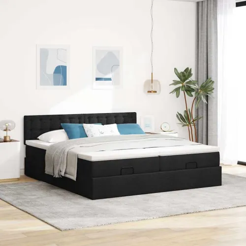 otoman okvir kreveta s madracima crni 200x200cm od tkanine - Crna 200 x 200 cm gumbi Cijena