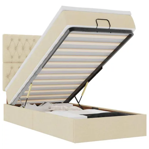 otoman okvir kreveta s madraca krem 80x200cm od tkanine - Krema 80 x 200 cm Dizajn s gumbima Krema Cijena