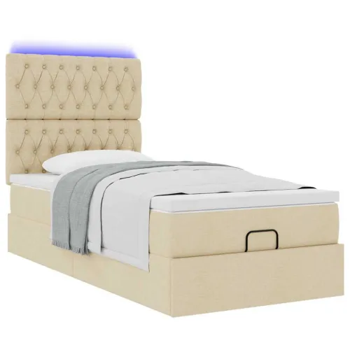 otoman okvir kreveta s madraca krem 80x200cm od tkanine - Krema 80 x 200 cm Dizajn s gumbima Krema Cijena