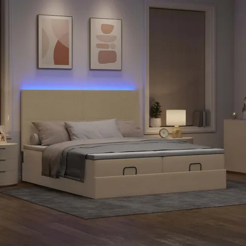 otoman okvir kreveta s madracima krem 200x200cm od tkanine - Krema 200 x 200 cm Gladak dizajn Cijena