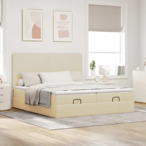 otoman okvir kreveta s madracima krem 200x200cm od tkanine - Krema 200 x 200 cm Gladak dizajn Cijena