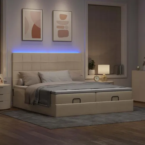 otoman okvir kreveta s madracima krem 200x200cm od tkanine - Krema 200 x 200 cm Blok s kvadratima Cijena