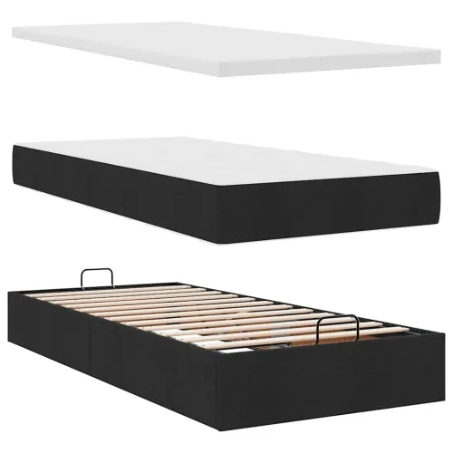 otoman okvir kreveta s madracima crni 180x200cm od tkanine - Crna 180 x 200 cm Dizajn s gumbima Cijena