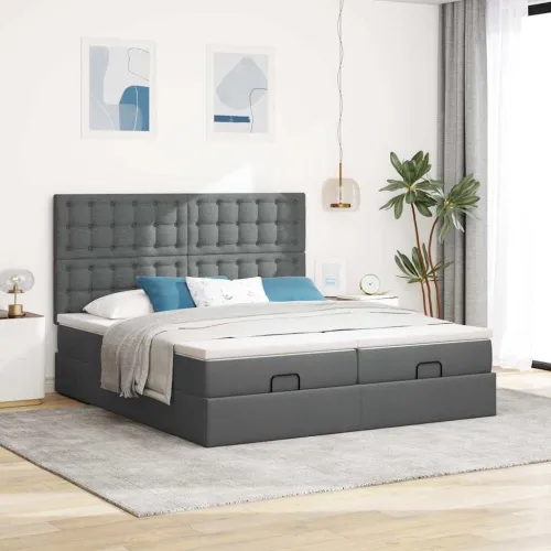 otoman okvir kreveta s madracima tamnosivi 200x200cm tkanine - Tamno siva 200 x 200 cm gumbi Cijena