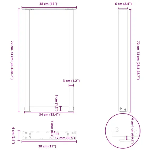 Noge za konzolni stol u obliku slova U, 2 kom, antracit, 38 x (72-73) cm, čelik - Antracit 38 x (72-73) cm 2 Cijena