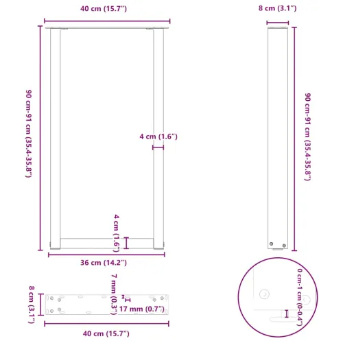 Noge za barski stol U-oblika 2 kom antracit 40 x (90-91) cm čelik - Antracit 40 x (90-91) cm 2 Cijena