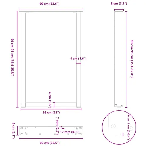 Noge za barski stol U-oblika 2 kom antracit 60 x (90-91) cm čelik - Antracit 60 x (90-91) cm 2 Cijena