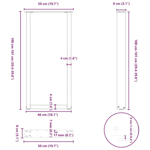 Noge za barski stol U-oblika 2 kom Crne 50 x (100-101) cm Čelik - Crna 50 x (100-101) cm 2 Cijena