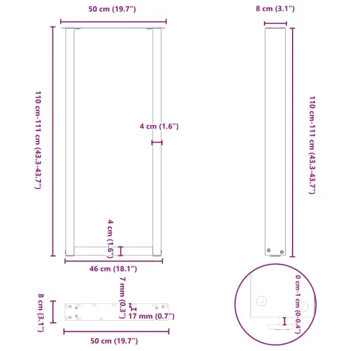 Noge za barski stol U-oblika 2 kom Bijele 50 x (110-111) cm Čelik - Bijela 50 x (110-111) cm 2 1 Cijena