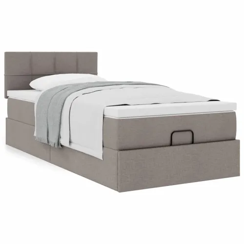 otoman krevet s madracem smeđesivi 100x200 cm tkanine - Sivo-smeđa 100 x 200 cm Blok s kvadratima Cijena
