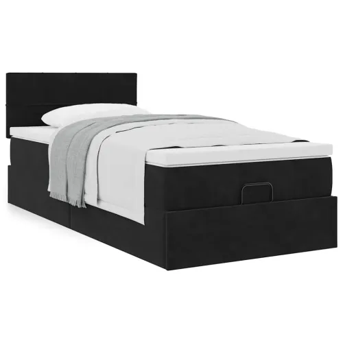 otoman okvir kreveta s madraca crni 100x200cm baršunasti - Crna 100 x 200 cm Blok s kvadratima Cijena