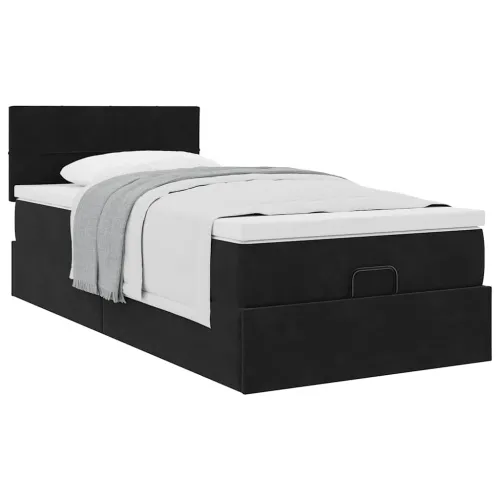 otoman okvir kreveta s madraca crni 100x200cm baršunasti - Crna 100 x 200 cm Blok s kvadratima Cijena