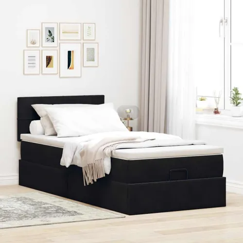 otoman okvir kreveta s madraca crni 100x200cm baršunasti - Crna 100 x 200 cm Blok s kvadratima Cijena