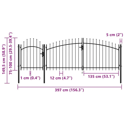 Dvorišna vrata - Vrtna vrata Woerden čelik 1x4 m crna - 400 x 100 cm Crna Cijena