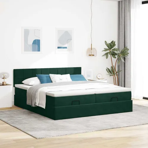 Okvir kreveta s madracima tamnozeleni 160x200cm baršunasti - Tamnozelena 160 x 200 cm Blok s kvadratima Cijena