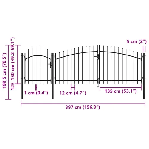 Dvorišna vrata - Vrtna vrata Woerden čelik 1,5x4 m crna - 400 x 150 cm Crna Cijena