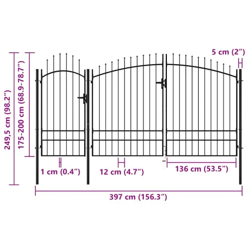 Dvorišna vrata - Vrtna vrata Woerden čelik 1,95x4 m crna - Crna 400 x 200 cm 400 x 200 cm Crna Cijena