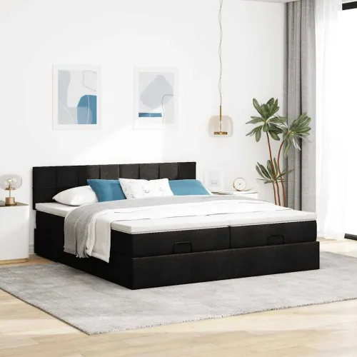Okvir kreveta s madracima crni 160x200cm od tkanine - Crna 160 x 200 cm Blok s kvadratima Cijena