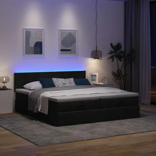 Okvir kreveta s madracima crni 160x200cm od tkanine - Crna 160 x 200 cm Blok s kvadratima Cijena