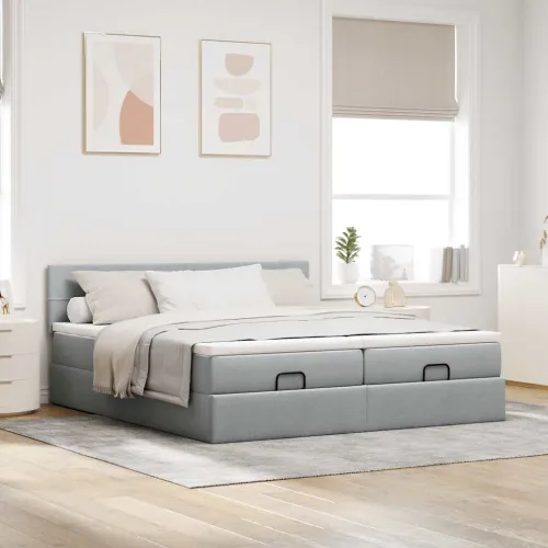 Okvir kreveta s madracima svijetlosivi 200x200cm od tkanine - Svjetlosiva 200 x 200 cm Blok s kvadratima Cijena