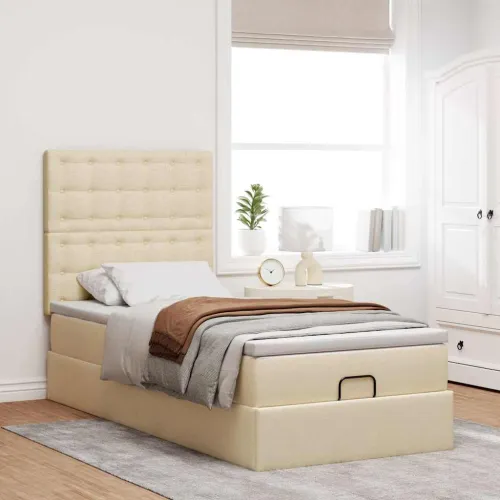 otoman okvir kreveta s madraca krem 80x200cm od tkanine - Krema 80 x 200 cm gumbi Krema Cijena