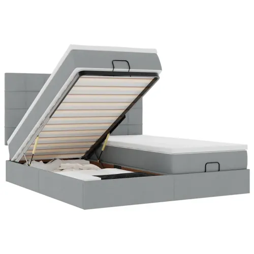 Okvir kreveta s madracima svijetlosivi 160x200cm od tkanine - Svjetlosiva 160 x 200 cm Blok s kvadratima Cijena