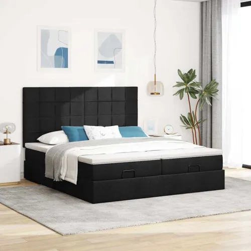 otoman okvir kreveta s madracima crni 180x200cm od tkanine - Crna 180 x 200 cm Blok s kvadratima Cijena