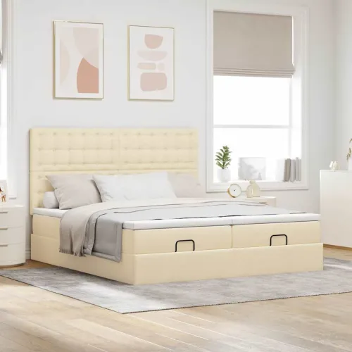 otoman okvir kreveta s madracima krem 160x200cm od tkanine - Krema 160 x 200 cm gumbi Cijena