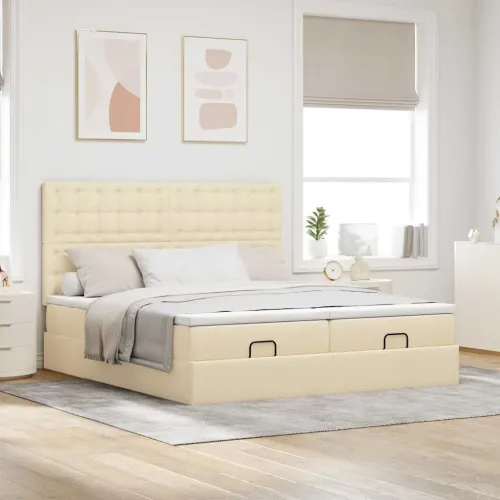 otoman okvir kreveta s madracima krem 180x200cm od tkanine - Krema 180 x 200 cm gumbi Cijena