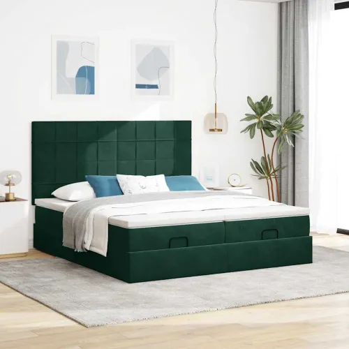 Okvir kreveta s madracima tamnozeleni 160x200cm baršunasti - Tamnozelena 160 x 200 cm Blok s kvadratima Cijena