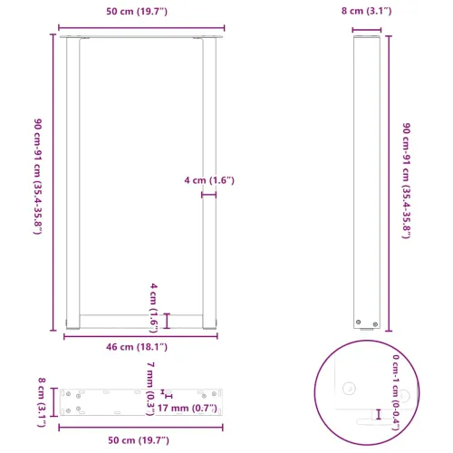 Noge za barski stol U-oblika 2 kom Crne 50 x (90-91) cm Čelik - Crna 50 x (90-91) cm 2 Cijena