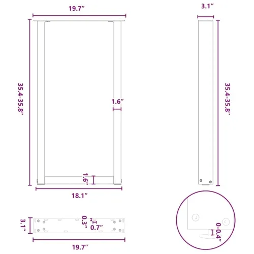 Noge za barski stol U-oblika 2 kom antracit 50 x (90-91) cm čelik - Antracit 50 x (90-91) cm 2 Cijena